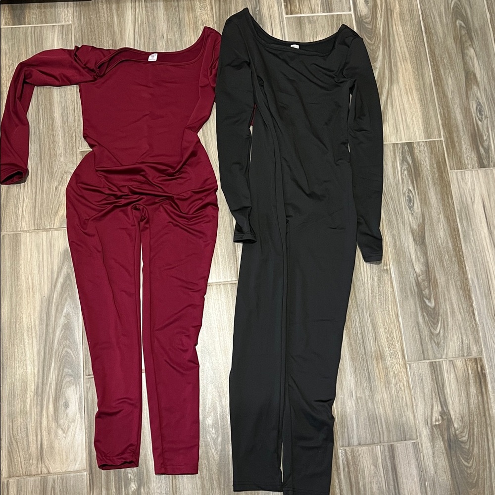 SHEIN Two One piece long sleeve Black Long Sleeve and Burgundy Long Sleeve.
